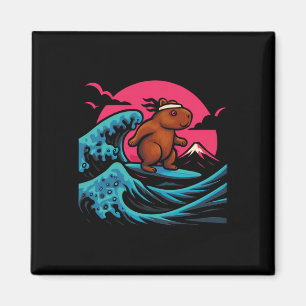 Capyra Riding Waves Under Pink Sky Funny Summer Te Magnet