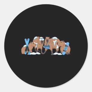 Capyra Skiing Cute Capy Snowboard Winter Capyra Lo Classic Round Sticker