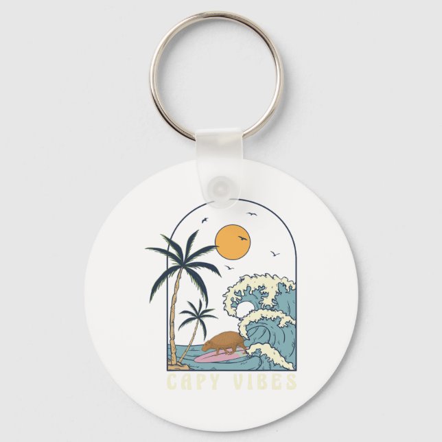Capyra Surfing At Beach Sunset Summer Surf Capy Vi Key Ring (Front)