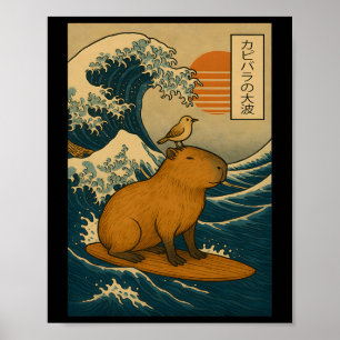 Capyra Surfing Japanese Great Wave Kanagawa Vintag Poster