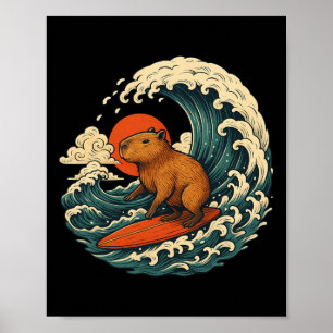 Capyra Surfing Japanese Tee For Man Woman  Poster