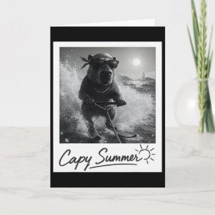 Capyra Water Skiing Summer Funny Meme Card