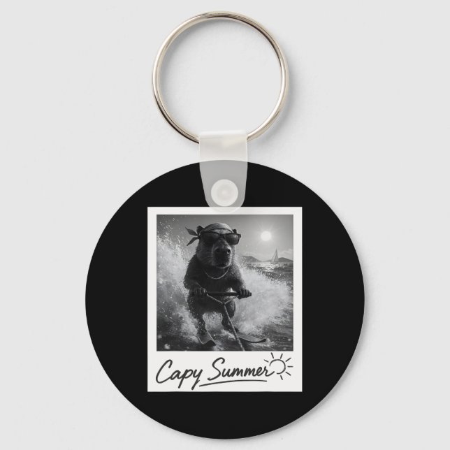 Capyra Water Skiing Summer Funny Meme  Key Ring (Front)
