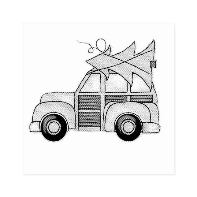 Car and Christmas Tree Rubber Stamp (Imprint)