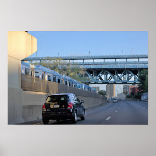 Car and Train Along Highway Poster