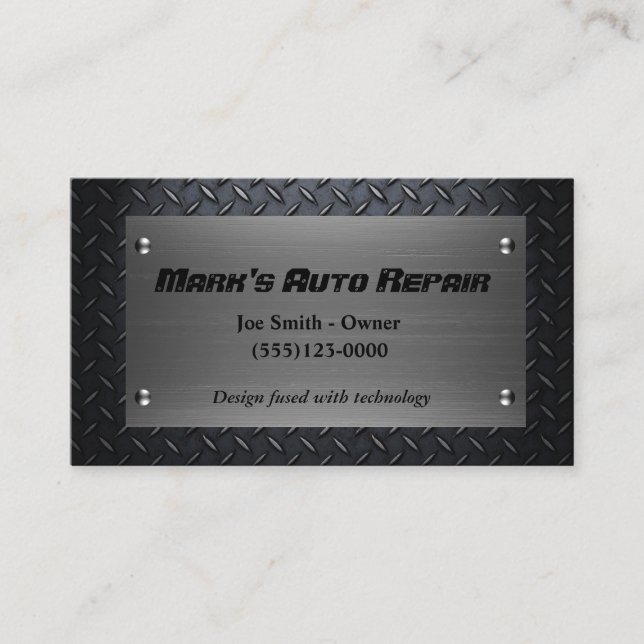Car Auto Diamond Plate Mechanic Repair Service Business Card (Front)