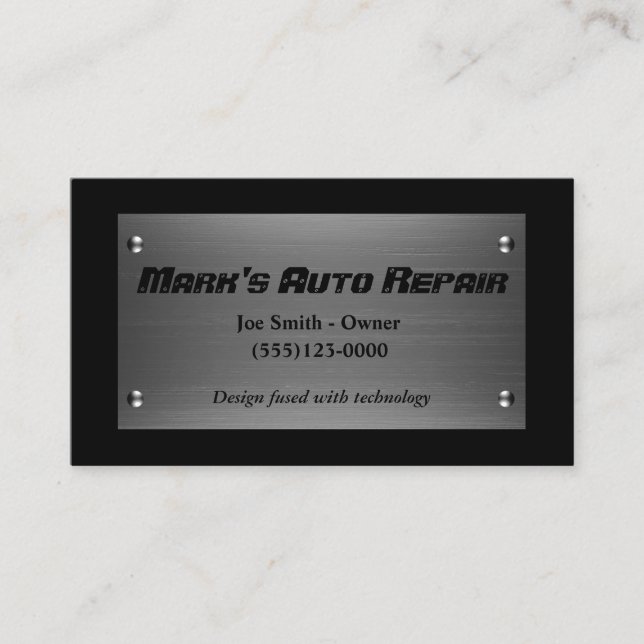 Car Auto Steel Plate Mechanic Repair Service Business Card (Front)
