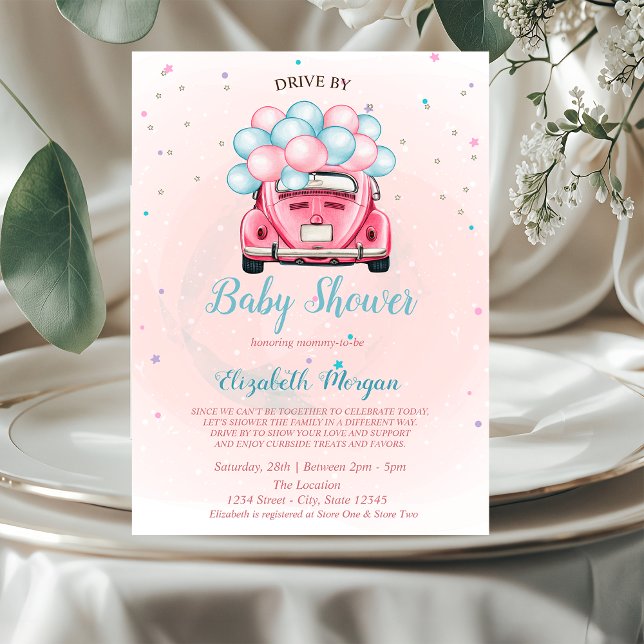 Car Balloons  Drive By Baby Shower Invitation (Creator Uploaded)