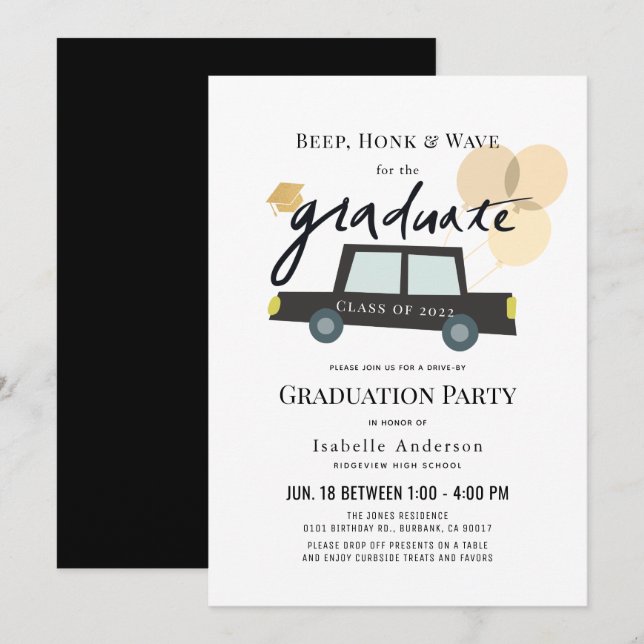 Car Balloons Drive-by Graduation Invitation (Front/Back)