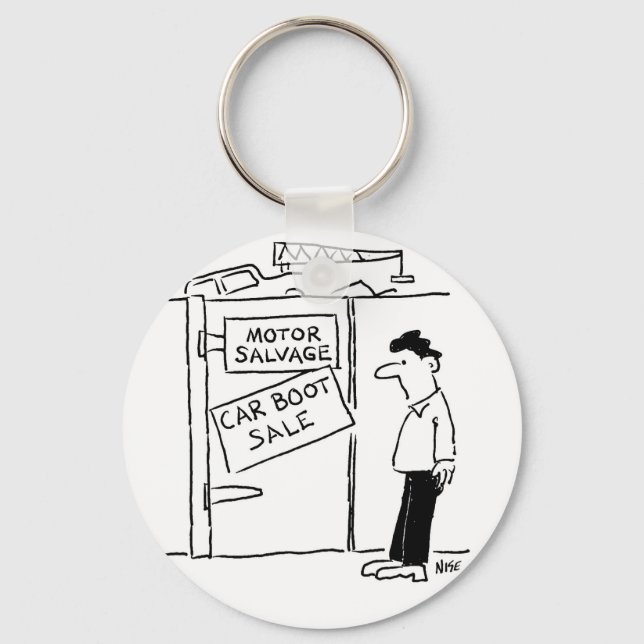 Car Boot Sale at a Scrapyard Cartoon Key Ring (Front)