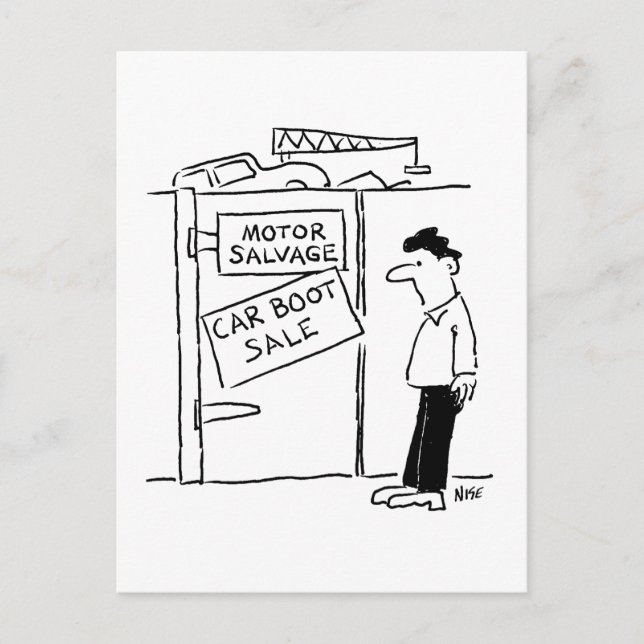 Car Breakers Scrapyard Car Boot Sale Cartoon Postcard (Front)