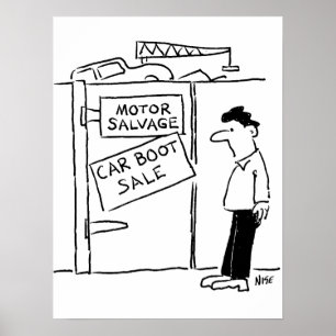 Car Breakers Scrapyard Car Boot Sale Cartoon Poster