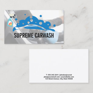 Car Bubbles Logo Worker Cleaning Business Card