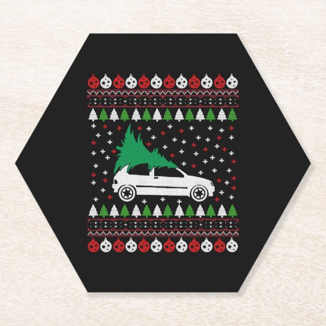 Car Christmas Paper Coaster (Front)