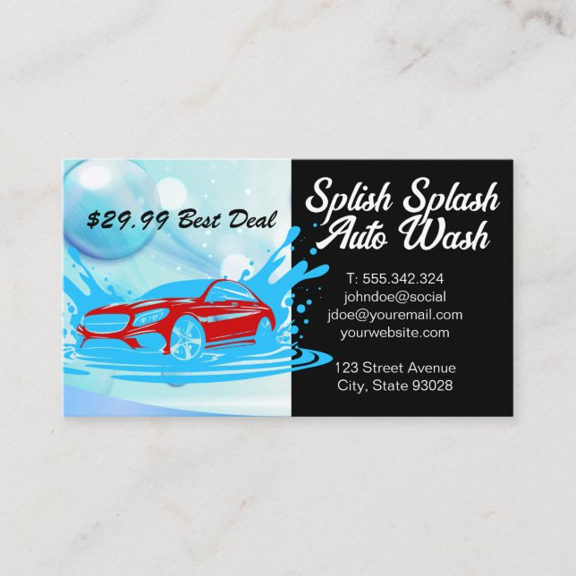 Car Cleaning Service | Soap Bubbles Business Card (Front)