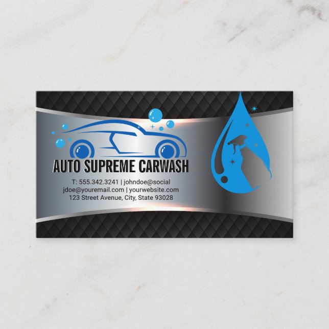 Car Cleaning Service | Soap Bubbles Water Spray Business Card (Front)