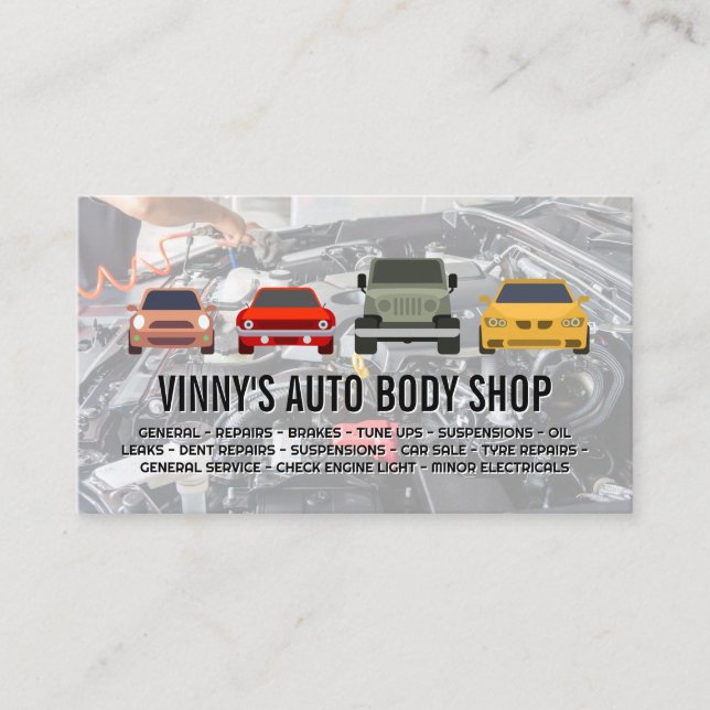 Car Collection Illustrations | Mechanic Working Business Card (Front)