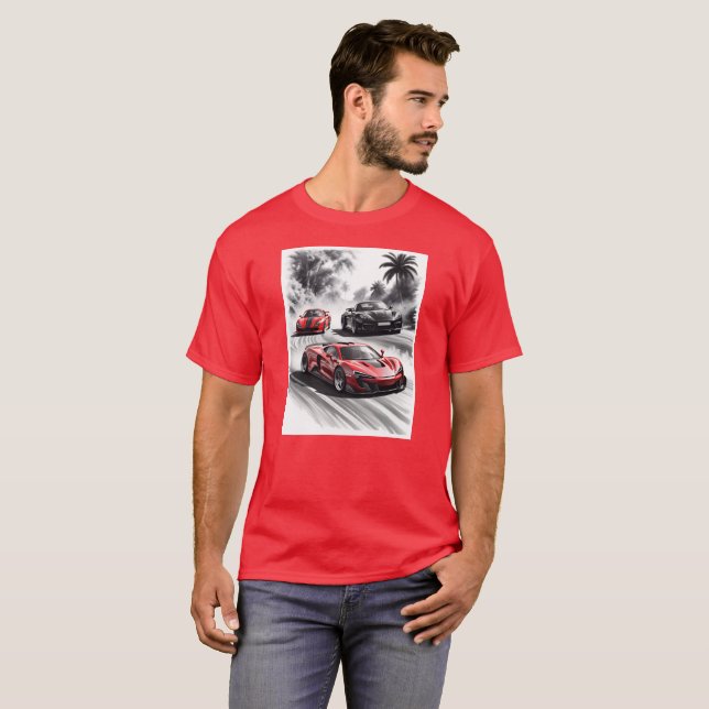 Car competition, black white background T-Shirt (Front Full)