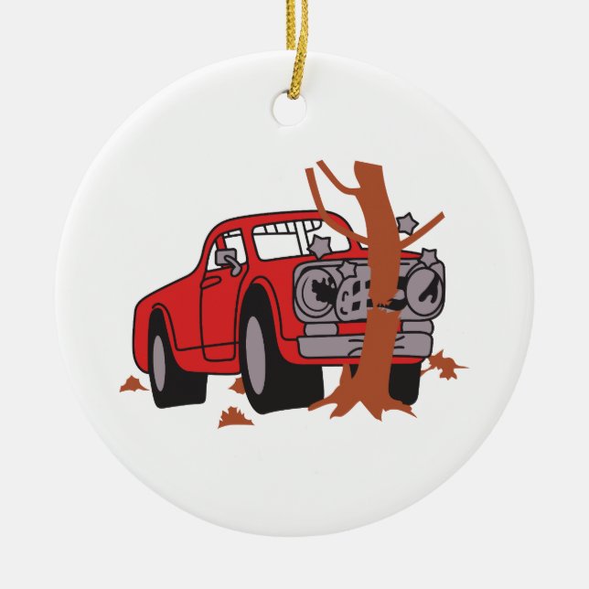 CAR CRASH SCENE CERAMIC TREE DECORATION (Front)