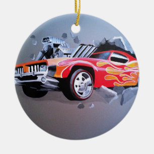 Car Crashing Through Wall Ceramic Tree Decoration