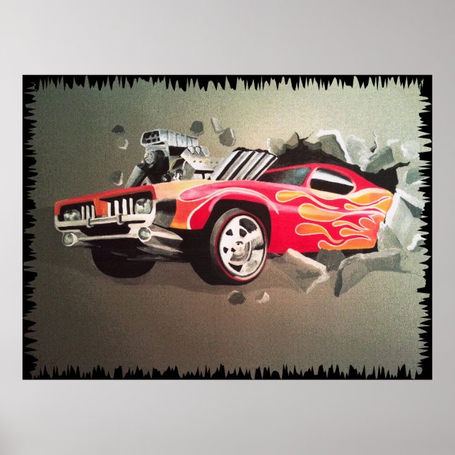 Car Crashing Through Wall Cloth Placemat Poster (Front)