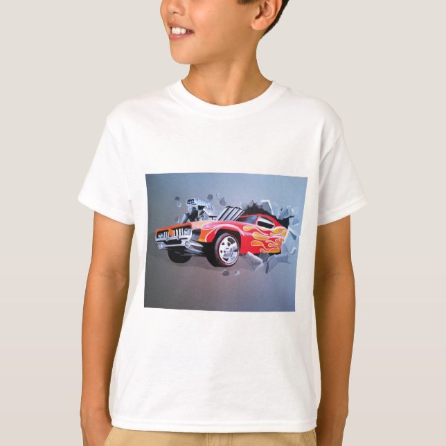 Car Crashing Through Wall T-Shirt (Front)