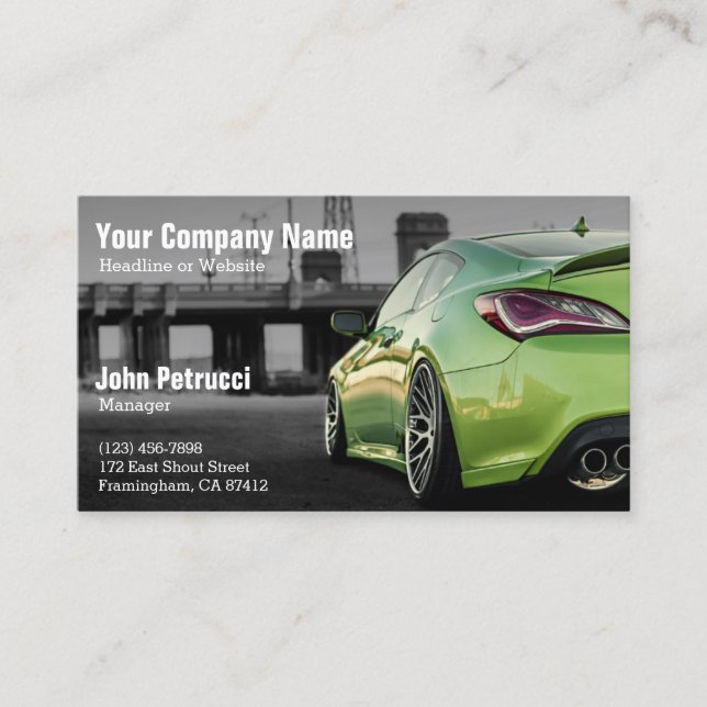 Car Dealer Green Super Sport Car Rear Business Card (Front)