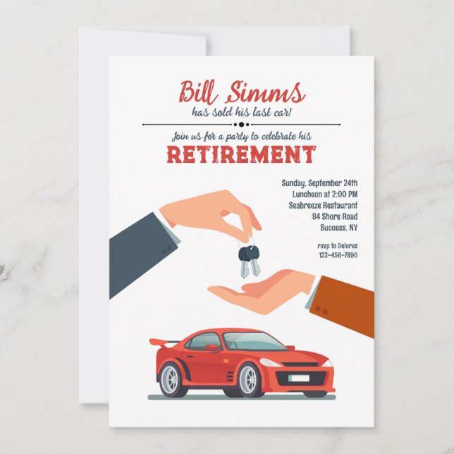 Car Dealer Retirement Invitation (Front)