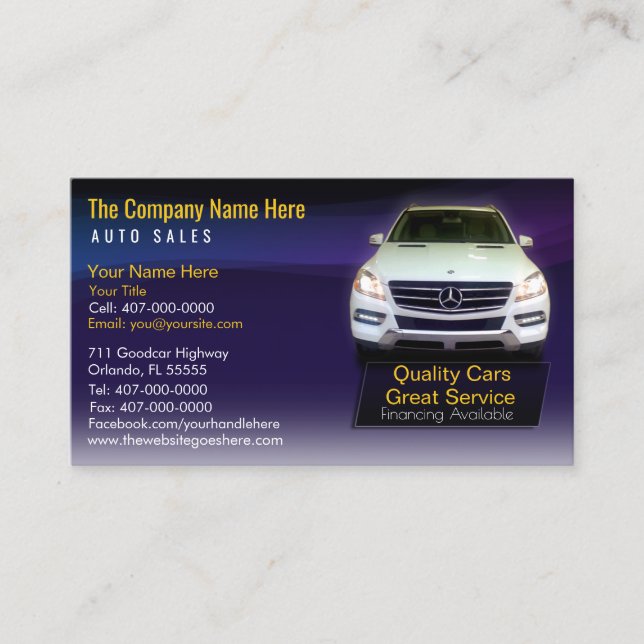 Car Dealership-Auto Sales Associate Business Card (Front)