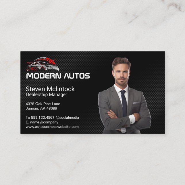 Car Dealership Business Man | Race Car Logo Card (Front)
