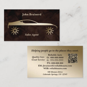 Car Dealership Velvet Chocolate & Gold QR Code  Business Card