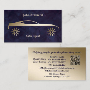 Car Dealership Velvet Royal Plum & Gold QR Code  Business Card