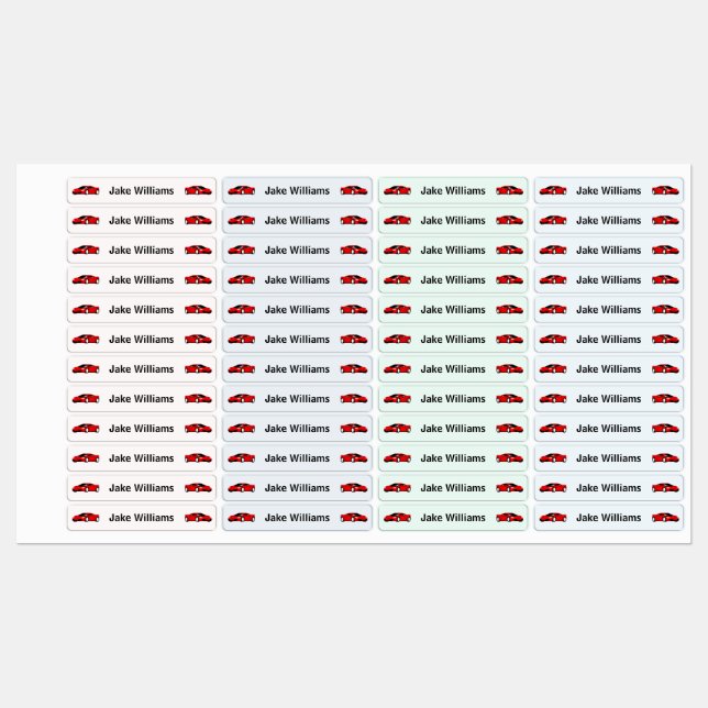 Car Design Kids' Name Clothing School Labels (Sheet)