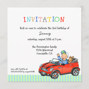 Car dog driver boy's birthday party invitation