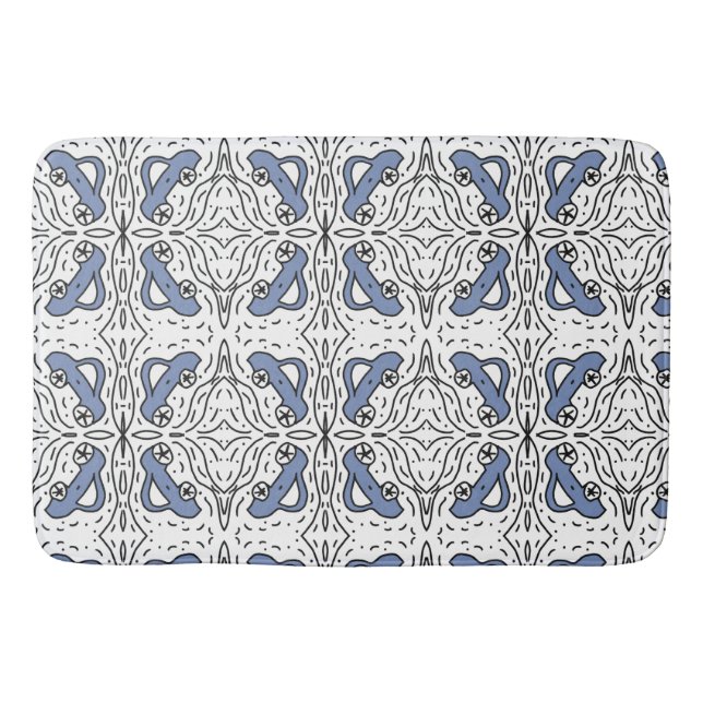 Car Doodle Pattern Blue Black Kids Baby Bath Mat (Front)