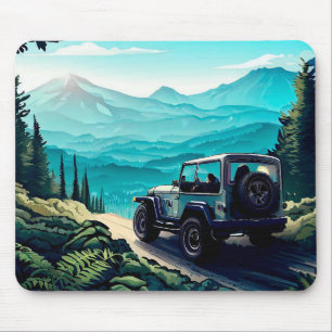Car driving in the forest vintage style mouse mat