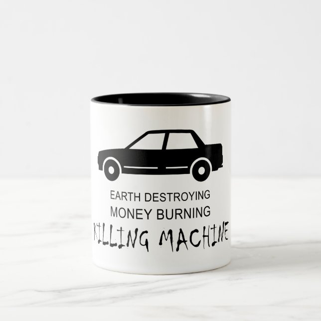 Car Earth Destroying Money Burning Killing Machine Two-Tone Coffee Mug (Center)