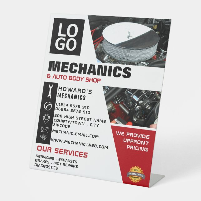 Car Engine, Auto Mechanic & Repairs Advertising Pedestal Sign (Front)