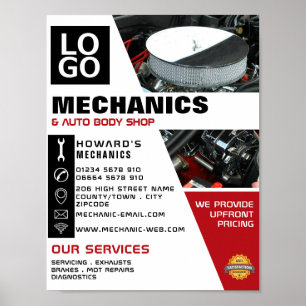 Car Engine, Auto Mechanic & Repairs Advertising Poster