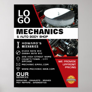 Car Engine, Auto Mechanic & Repairs Advertising Poster