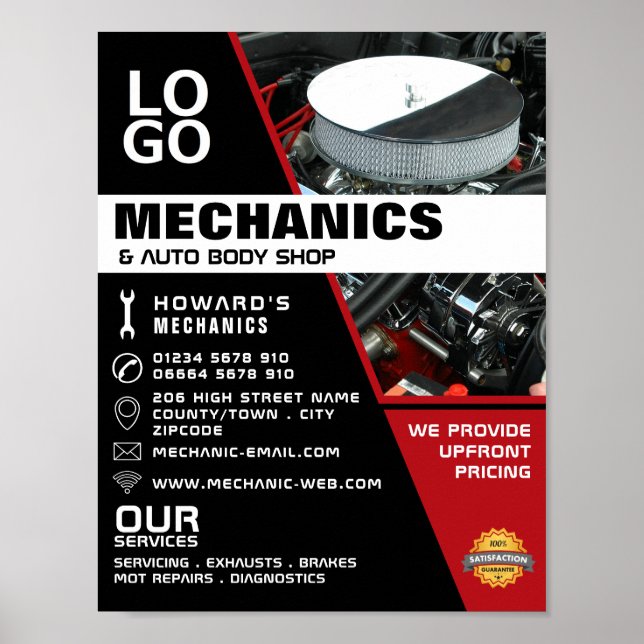 Car Engine, Auto Mechanic & Repairs Advertising Poster (Front)