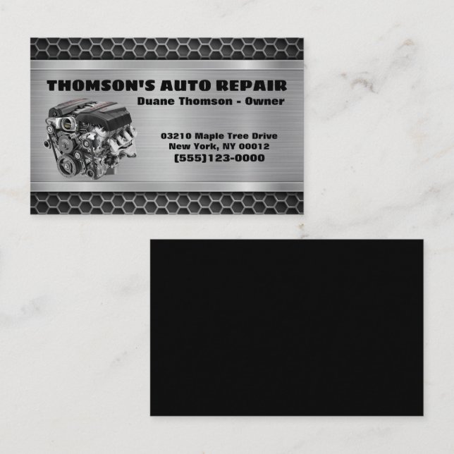  Car Engine Metal Design Automotive Mechanic Auto Business Card (Front/Back)