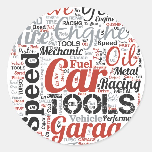 Car Enthusiast Word Cloud Classic Round Sticker (Front)