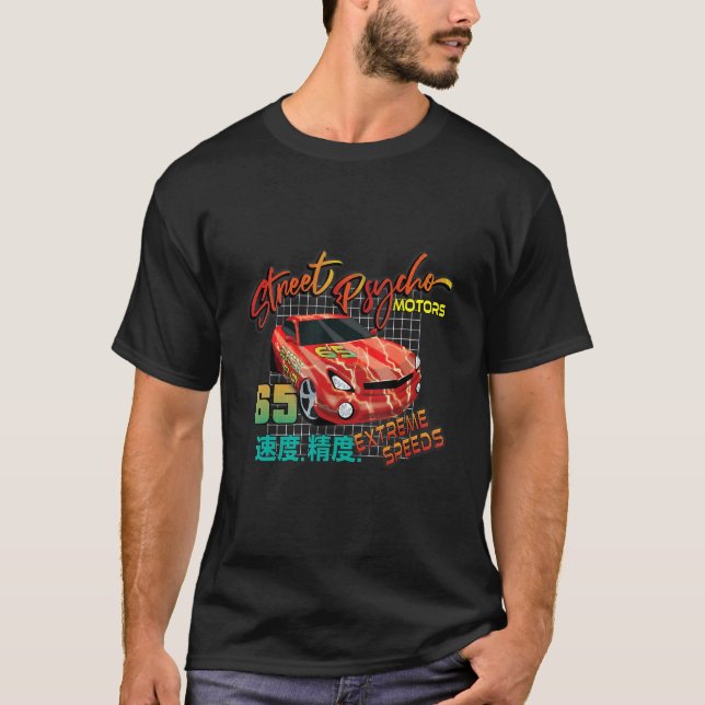 Car Fanatic Red Lightning 64 Street Psycho Motors T-Shirt (Front)
