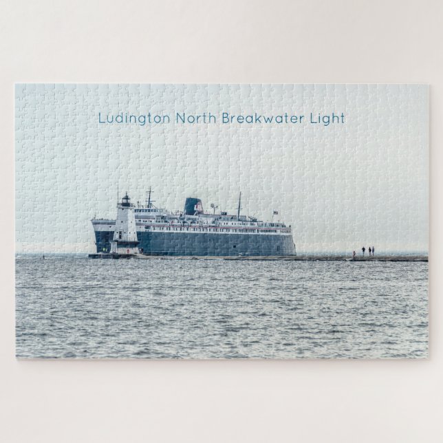 Car Ferry at Ludington North Breakwater Light Jigsaw Puzzle (Horizontal)