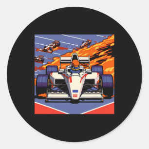 Car For Mechanic Sports Fan Retro 90s Video Game Classic Round Sticker