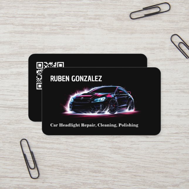 Car Headlight Restoration Custom QR Business Card (Front/Back In Situ)