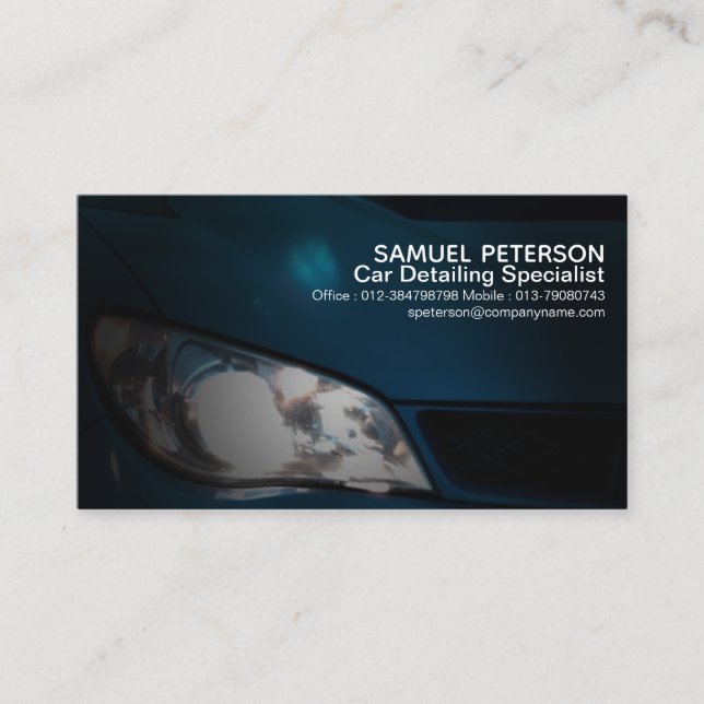 Car Headlights Auto Detailing Professional Card (Front)