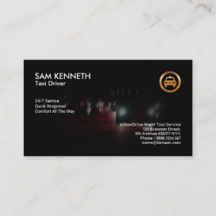 Car Headlights Bokeh Night Shift Taxi Service Business Card