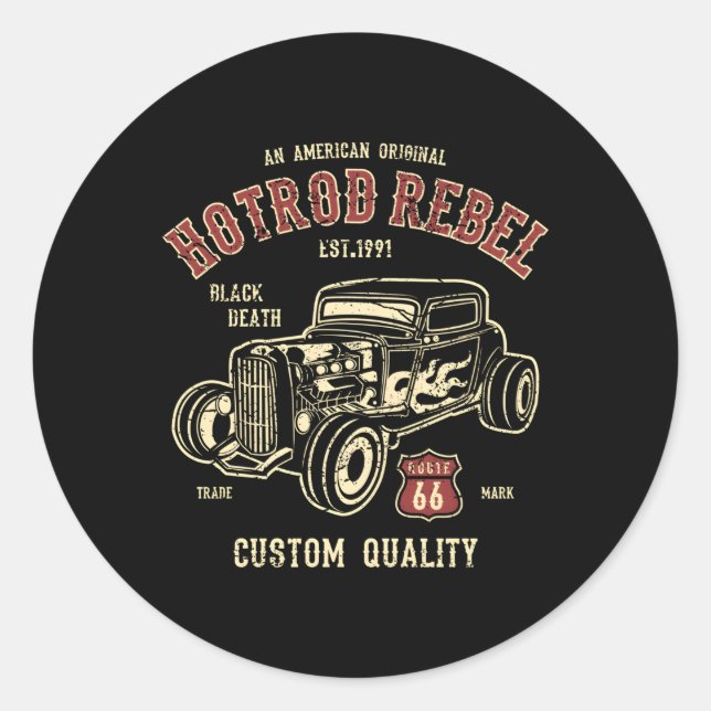 Car Hotrod Rebel Classic Round Sticker (Front)